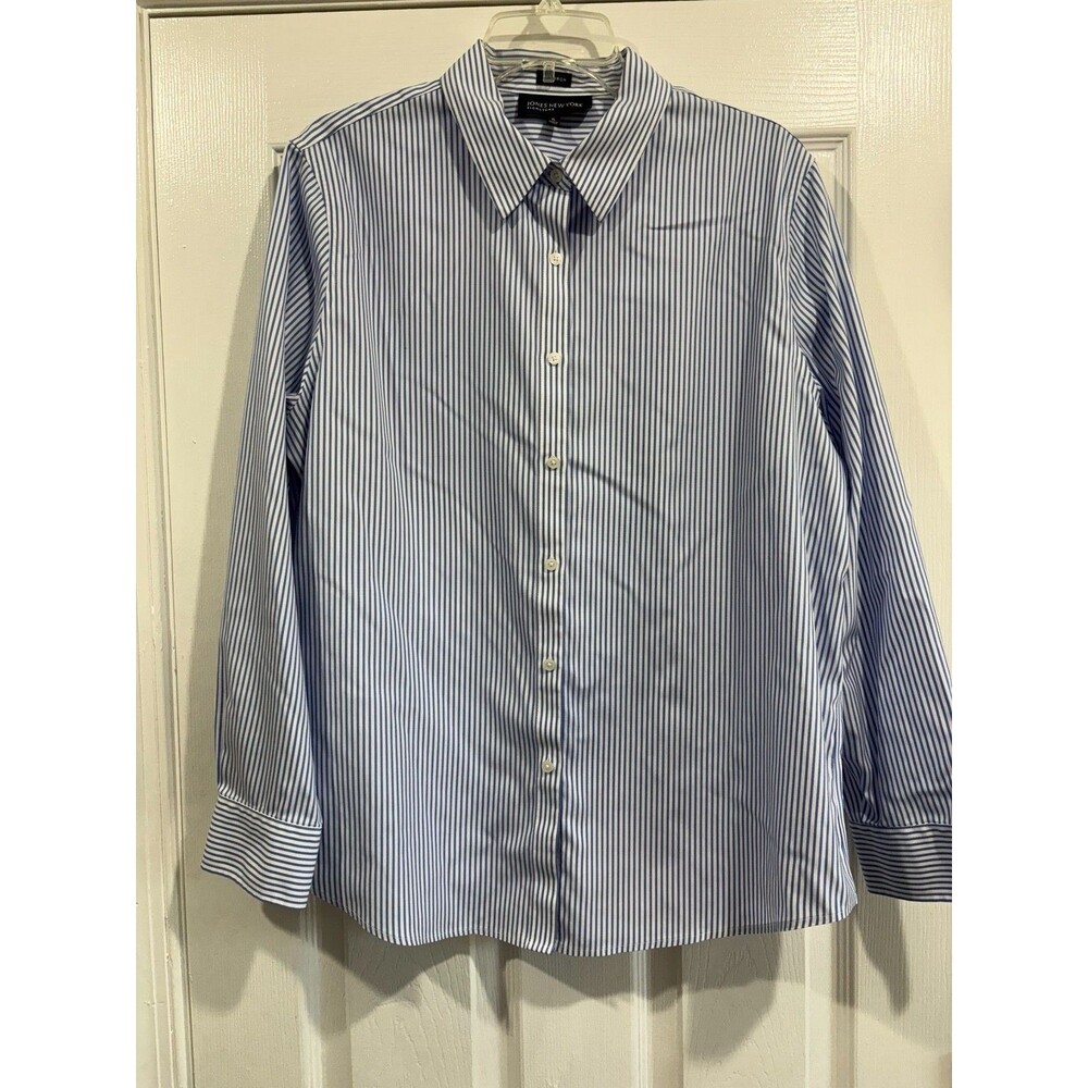 Jones New York Signature Men XL Non-Iron Blue White Stripe Shirt 100% Cotton